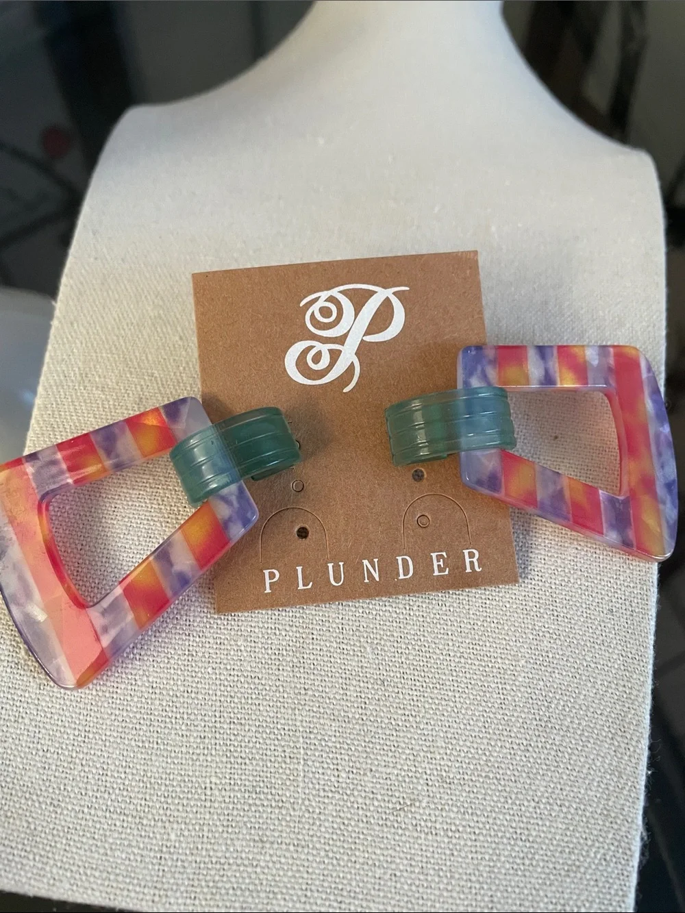 Plunder Colorful Striped Geometric Drop Earrings - Multicolor